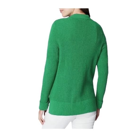 J. Jill Waffle Knit Collared Button Up Cardigan Sweater Green Size L Tall Long - Picture 10 of 14